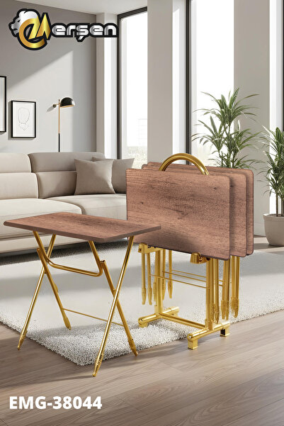 Erşen Sehpa Eranş Serisi 4'lü Katlanır MDF Mebran Ahşap Çanta Zigon Sehpa Gol...