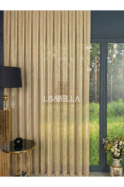LisabellaHome Perdele modernă din tul simplu, culoare șampanie (1x2 cu pliuri rare)
