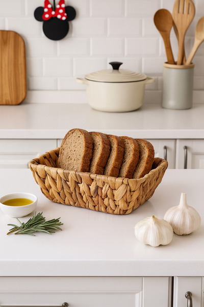 ALLEGRI Hasır El Yapımı Örme Dikdörtgen Ekmek Sepeti Derin Kaliteli Malzeme 25*15*10 CM