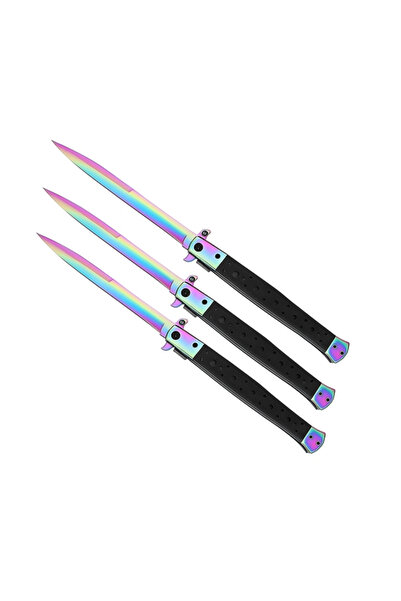 Depox Σετ τριών μαχαιριών τύπου Stiletto, πολύχρωμα, χειροκίνητο άνοιγμα, μήκ...