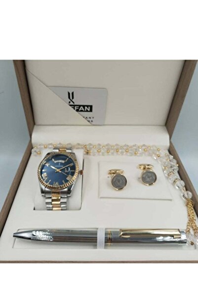 LV LEFAN High-quality Elegant Men's Watch Gift Set, Silver & Gold Bracelet, Black Dial with Date