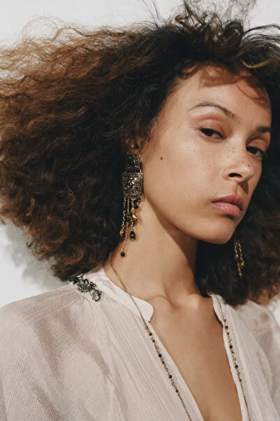 SF ACCESORİES Zra marka model taşlı püsküllü küpe