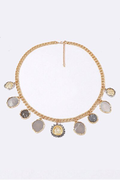 New Obsessions Brand Antique Gold Medallion Thick Chain Necklace