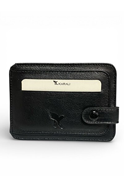 Gesa 100% γνήσιο δέρμα οριζόντιο μοντέλο μαύρη θήκη για κάρτες με κουμπωτό κλ...