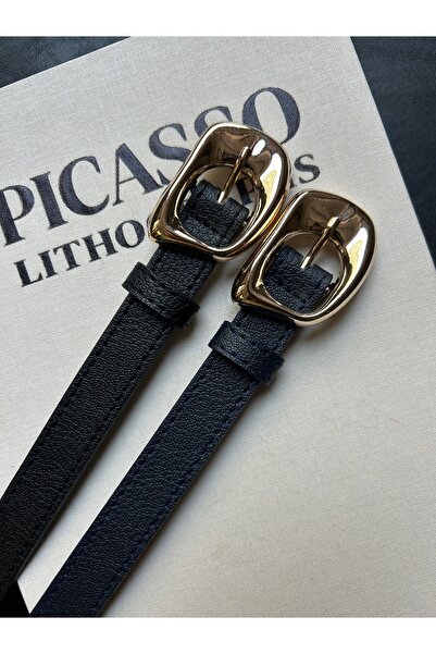 LİA KEMER Pachet de 2 curele pentru femei cu model Joy, cu cataramă aurie, cu...