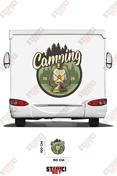 STİCKERCI BEY ملصق تزيين للكرفان بتصميم مصباح غاز مع كتابة 'CAMPING'