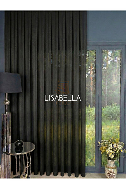 LisabellaHome Modern Grek Sade Tül Perde Siyah ( Pilesiz Düz )