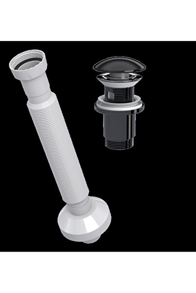 yapıtaşı Yt654 Seramik Başlıklı Taşmalı Bas aç Lavabo Gider sifonu Parlak siyah