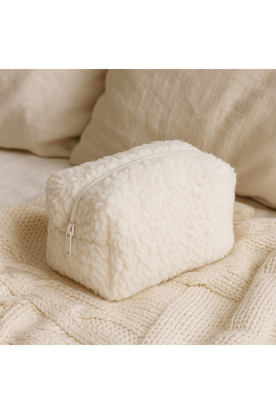 YILDIZ DİJİTAL HOME Плюшена чантичка за грим, бяла, 18 см – Органайзер за моливи, портмоне, ръчно изработена | Star Home’s