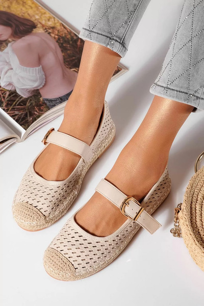 Zaira Γυναικείες μπεζ εσπαντρίγιες από οικολογικό δέρμα σουέτ Eda #21470 - 40