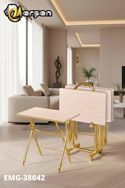 Erşen Sehpa Eranş Serisi 4'lü Katlanır MDF Mebran Ahşap Çanta Zigon Sehpa Gol...