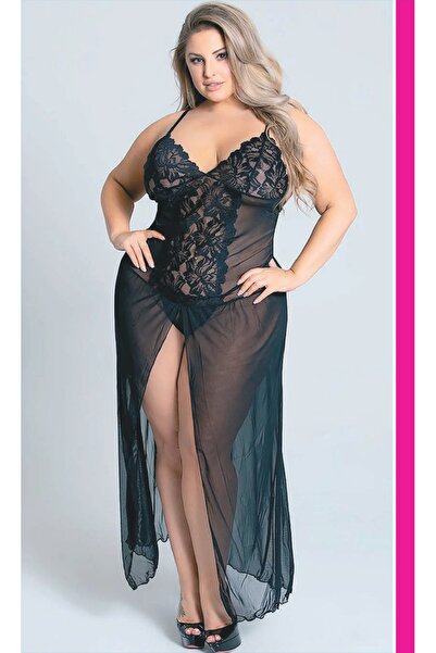 Pi Giyim Дълга нощница в голям размер – дантелени детайли в областта на бюста