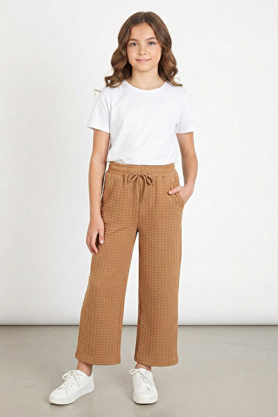 kinderos Pantaloni pentru fete cu picioare largi în carouri talie înaltă - 26...