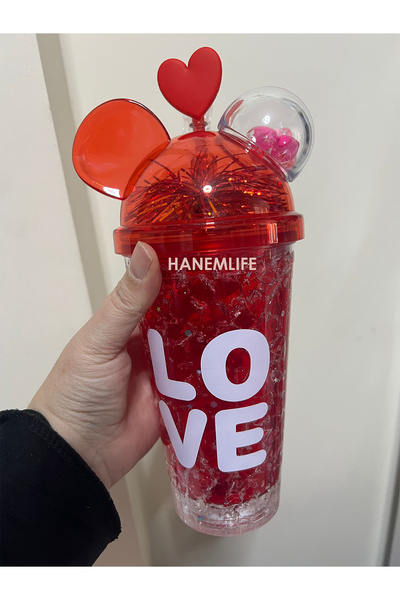 hanemlife Yılbaşı ışıklı kulaklı pipetli bardak figürlü Suluk Matara noel lov...