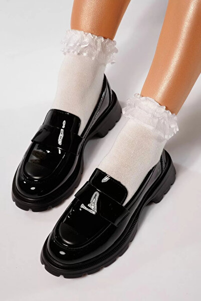 Zaira Pantofi casual dama negri din piele ecologica lacuita Miki #21832 - 37