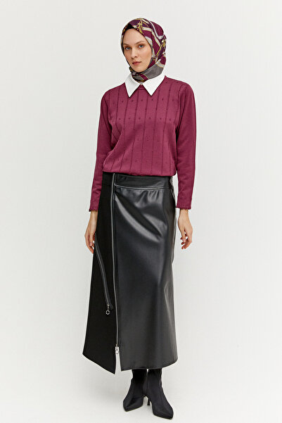 Setrms Suni Deri Kombinli Fermuarlı Etek