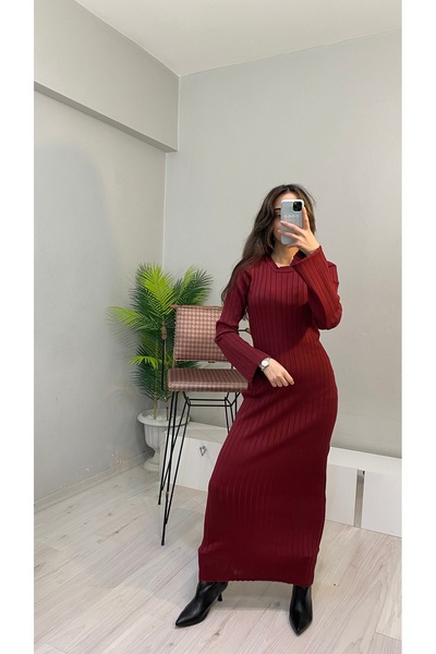 Butik Kadın uzun kol şık midi boy triko elbise