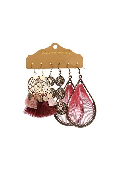 VeeShop Σετ 3 Σκουλαρικιών Boho (Ζωγραφισμένοι & Διάτρητοι Δίσκοι, Υφασμάτινα...