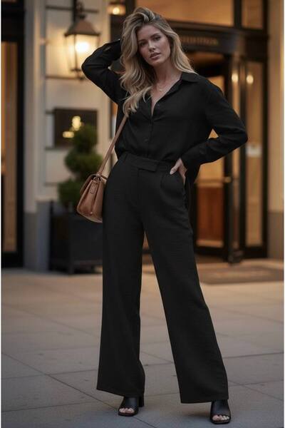 LWL بنطلون بالازو عالي الخصر مزود بشريط فيلكرو