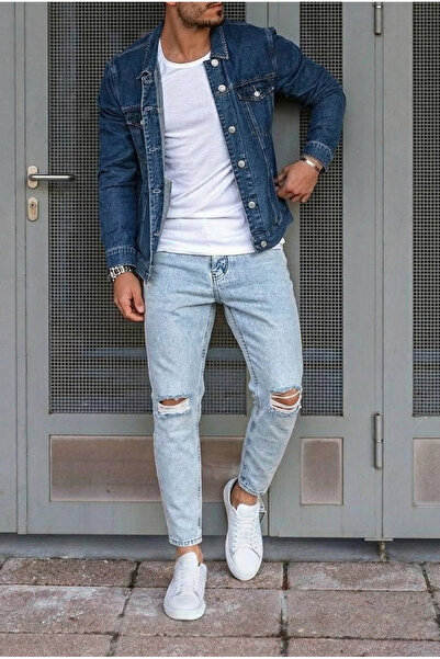 MADZEYMODA Boyfriend Men's Denim Snow Wash Ripped Detailed Jean Denim Pants Ke-412