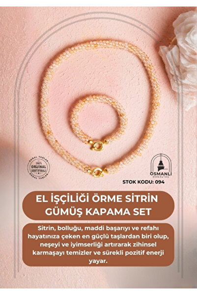 OSMANLI DOĞAL TAŞ Certified Handcrafted Knitted Citrine Silver Closure Set (Sk:094)