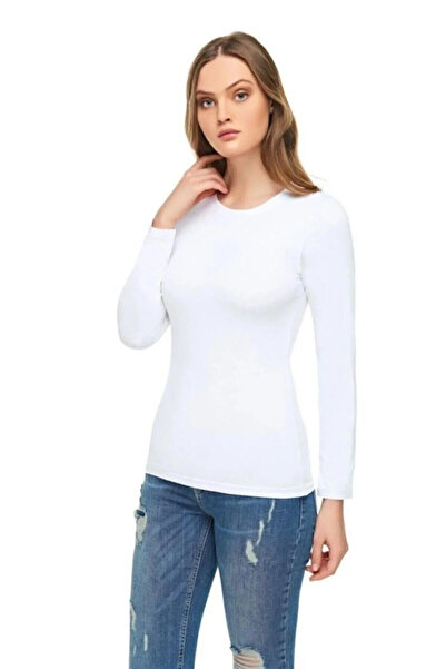 Tutku Elit Women's White Zero Collar Lycra Long Sleeve Body