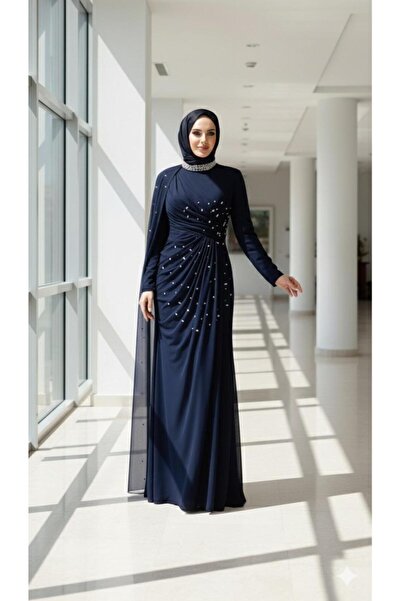 AbiyeSultan فستان سهرة نسائي محتشم - فستان سهرة مرصع بالأحجار - فستان سهرة مع...