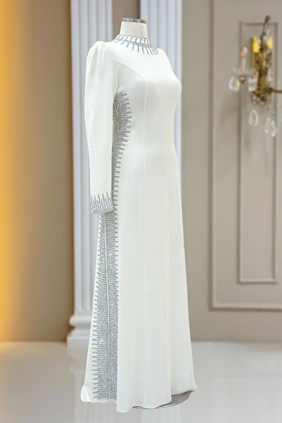 Amine Hüma Sıla Abiye Elbise Ekru