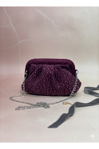 AVİVACOLLECTİON Glow Suede Stone Detailed Hand, Shoulder and Crossbody Bag