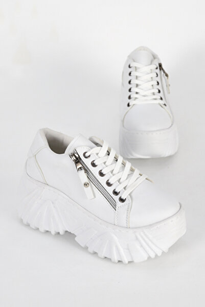 Mamito Ayakkabı Sp156 High Sole Zipper Detailed Lace-Up Sneakers