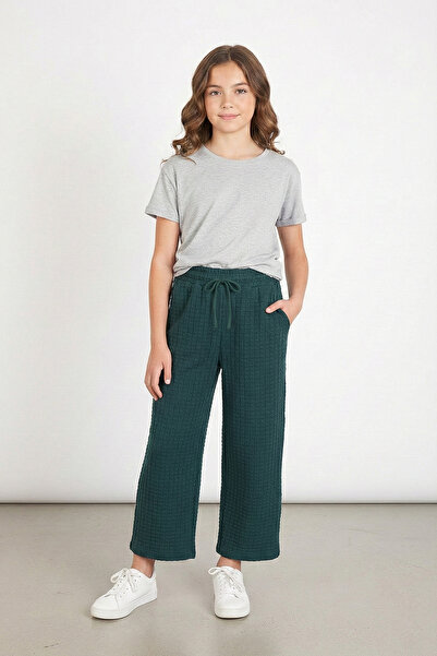 kinderos Pantaloni pentru fete cu picioare largi în carouri talie înaltă - 26...