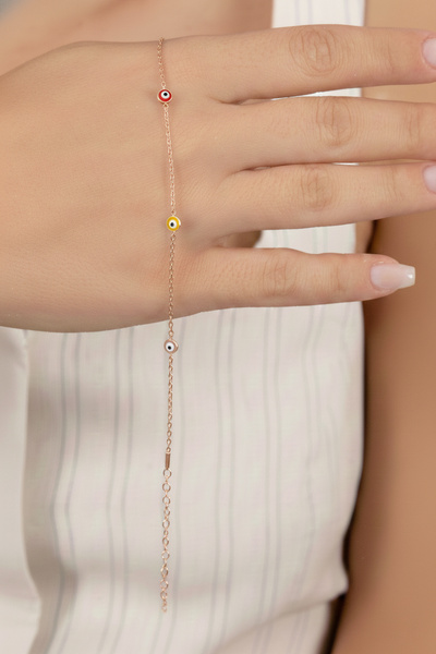 Söğütlü Silver 925 ayar gümüş halhal rose nazar boncuklu cam göz halhal SGTL13179ROSE