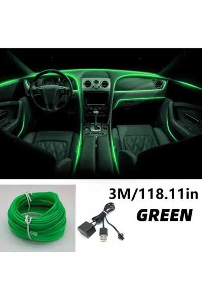 ÇEÇEN HOME 3 MT Yeşil Şerit LED Araba İç Led Şerit Işık Neon USB Araba İç Ayd...