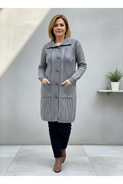 nacar çarşı كارديجان شتوي طويل للنساء من ماركة Mother، بنمط محبوك ولون رمادي ...