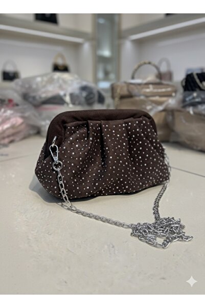 AVİVACOLLECTİON Glow Suede Stone Detailed Hand, Shoulder and Crossbody Bag