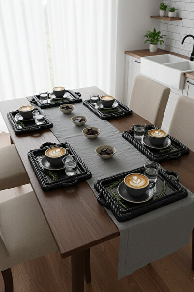 Home طقم صواني تقديم قهوة من نيفورا، 6 قطع، مستطيلة الشكل، لون أسود