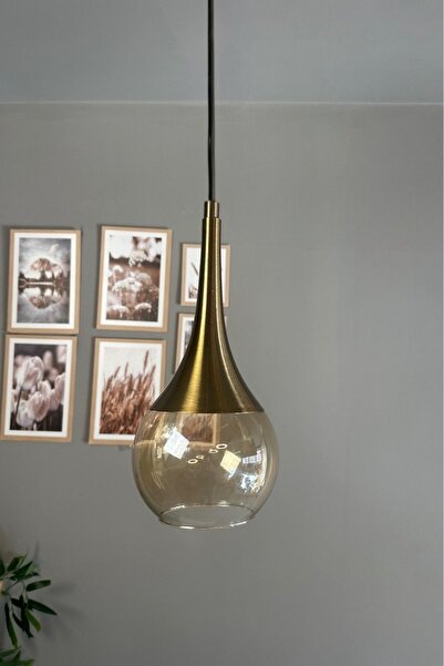 Bamyum Oria Bal Rengi Cam Tekli Avize Eskitme Kubbe Başlık Retro Sarkıt Lamba Salon Aydınlatma