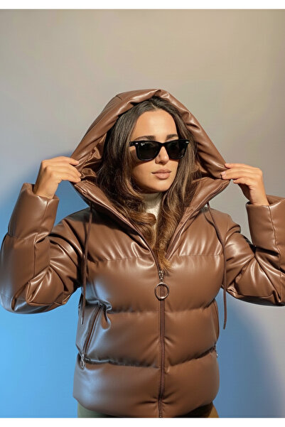 MEECY Women's Bitter Coffee Leather Puffer Jacket