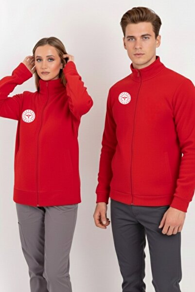 Nur Medikal Giyim Unisex Red Color Department of Health Logo Zippered Fleece