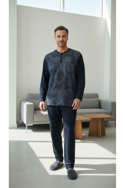 KLY Midi Collar Men's Plus Size Pajama Set