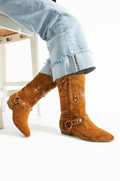 Bufu Audra Western Püsküllü Nakışlı Bot