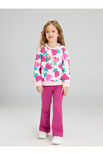 LC Waikiki Pink Printed Girls' Sweatshirt and Leggings Pants 2-Pack