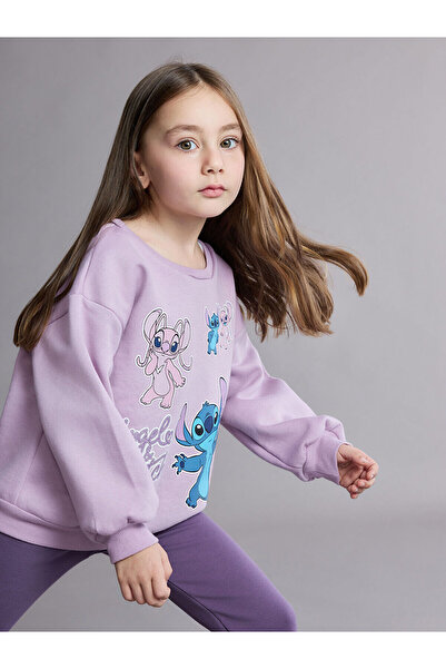 LC Waikiki Lila Crew Neck Stitch and Angel Printed Girls Sweatshirt and Leggings