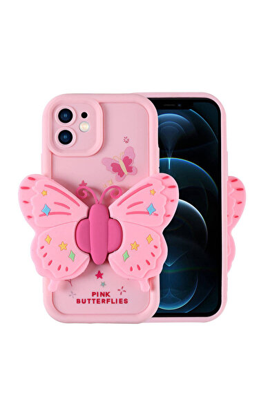 zore iPhone 12 Case Camera Protected Figure Design Msra Kapya Cover-Pink Light