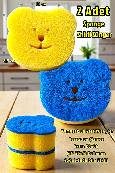 Technow Sponge Çift Taraflı Gülen Yüz Çok Amaçlı Sihirli Bulaşık Süngeri Sarı...