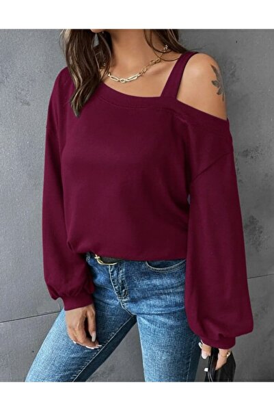 Simala Women's Long Sleeve One Shoulder Strap Detail Loose Diver Blouse