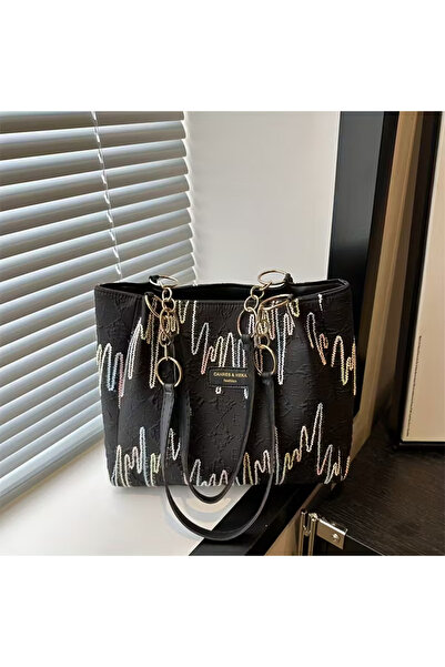 Generic Black Multi-Color Wave Pattern Tote Bag – Spacious, Stylish & Everyday-Ready