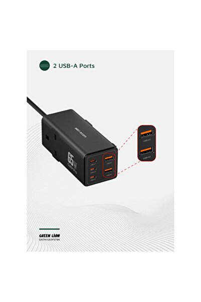Green Lion شريط طاقة GaN بقوة 65 واط 7 في 1 مع 3 منافذ USB-C، ومنفذي USB-A، و...