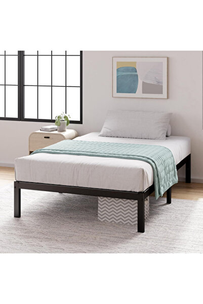 Zinus Cadru de pat metalic, negru, 90 x 190 cm, lamele din oțel, asamblare ușoară