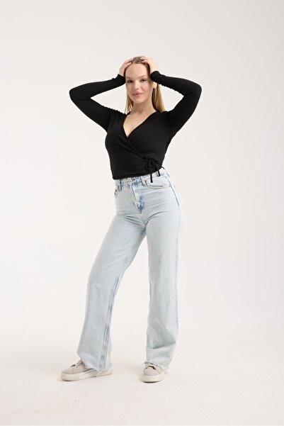 G-FOX Women's Corded Fabric Double-Breasted V-Neck Long Sleeve Blouse – Stretchy Bodycon Slim Fit, Stylish Crop 3017